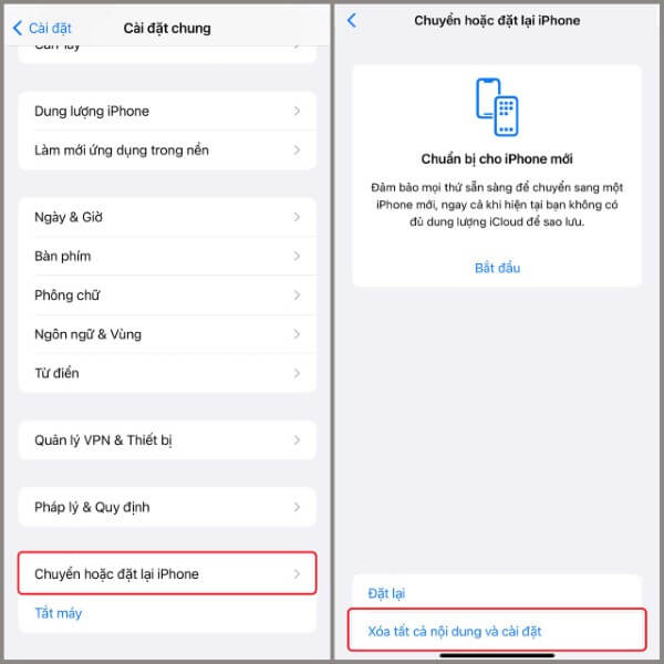 Chọn Chuyển hoặc đặt lại iPhone
