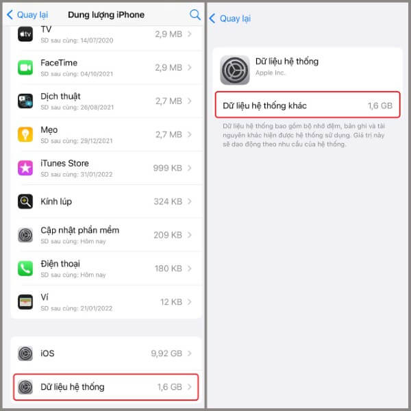Chọn Dữ liệu hệ thống