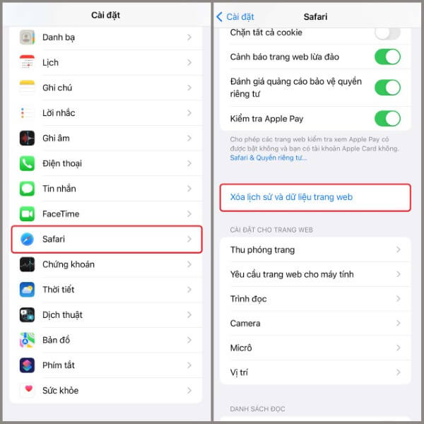 Chọn Safari trong Cài đặt 