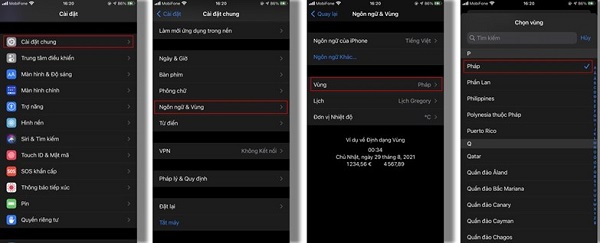 Cách đổi vùng iPhone 8 Plus sang Pháp.