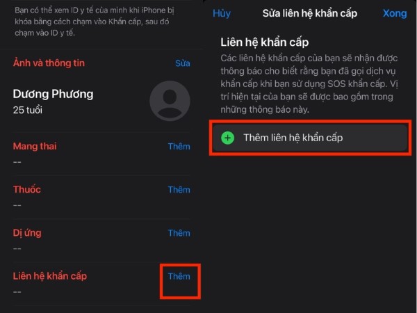 Nhấn Thêm liên hệ khẩn cấp