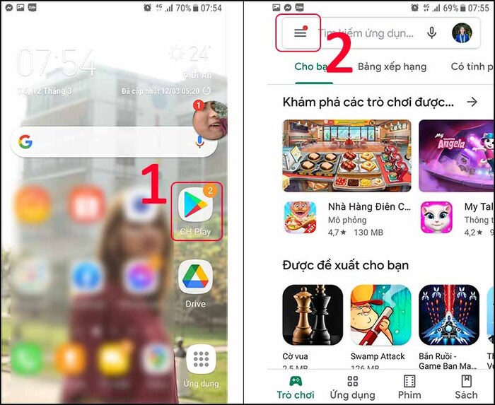 Chọn biểu tượng ba vạch trong CH Play