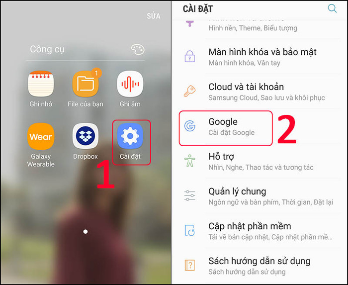 Chọn Google trong Cài đặt
