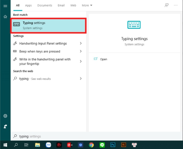Nhấn phím Windows > nhập Typing > chọn Typing settings