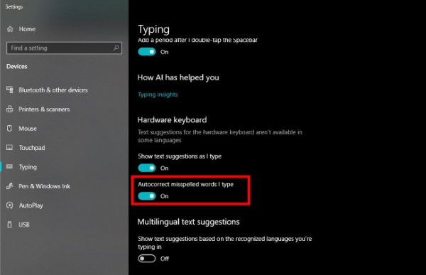 Nhấn phím Windows > nhập Typing > chọn Typing settings