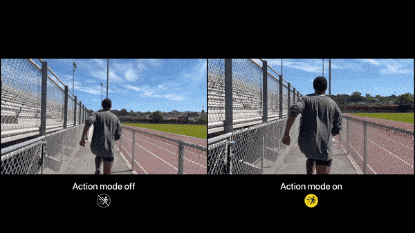 Action Mode giúp quay video sắc nét và mượt mà hơn trong khi đang di chuyển nhanh