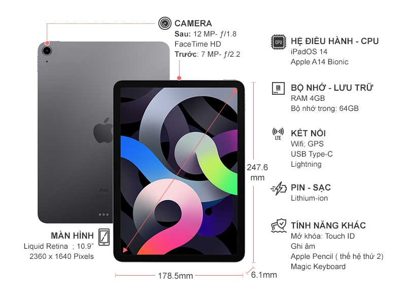 Pin iPad 10 2022 có dung lượng 28.6 Wh