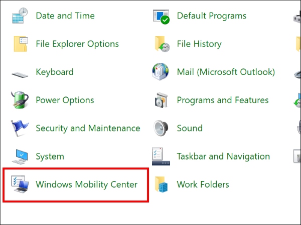 Bật đèn bàn phím bằng Windows Mobility Center