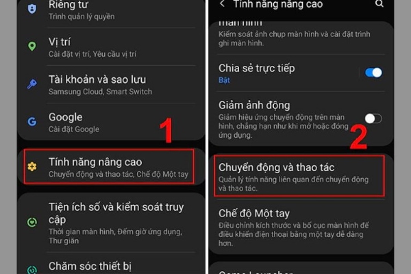 Chọn mục Chuyển động và thao tác