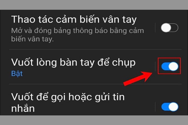Kích hoạt tính năng Vuốt lòng bàn tay để chụp ảnh màn hình