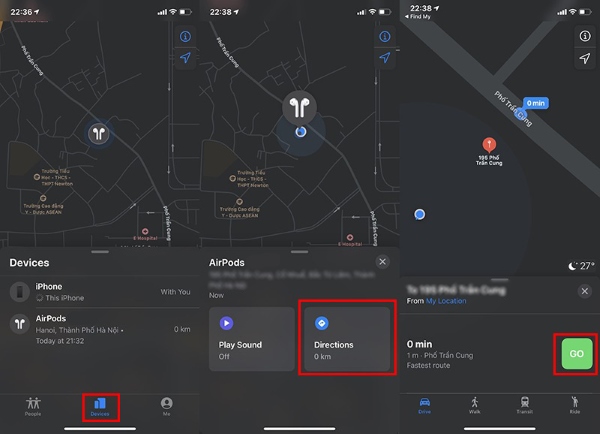 Xem vị trí của từng tai nghe AirPods tại một thời điểm trên bản đồ