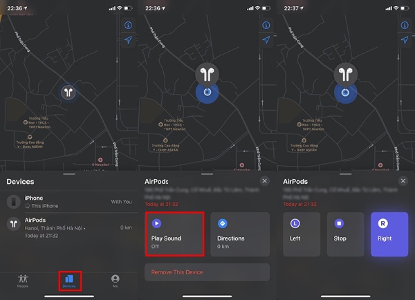 Chọn cách phát âm thanh để tìm tai nghe AirPods