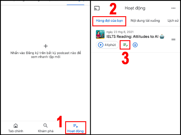 Xoá một podcast bất kỳ khỏi danh sách chờ phát