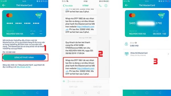 Đăng ký phát hành thẻ >> nhập mã OTP để hoàn thành