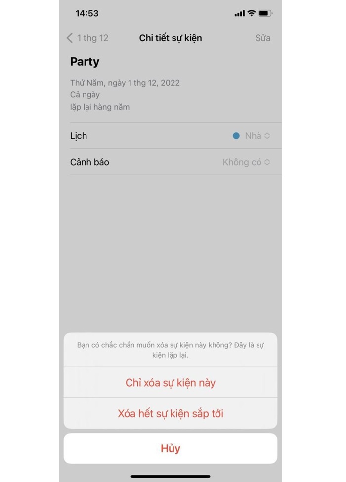 Cách xóa lịch trên iPhone 