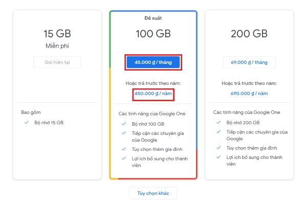 mua dung lượng google photo