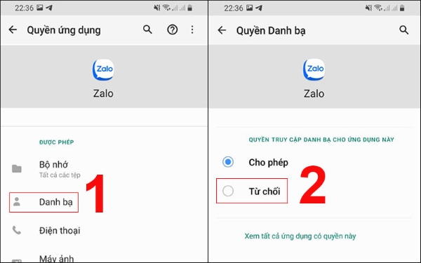 tắt đồng bộ danh bạ zalo