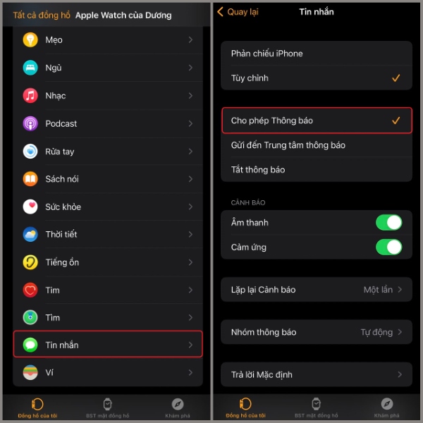 tắt đồng bộ tin nhắn trên apple watch
