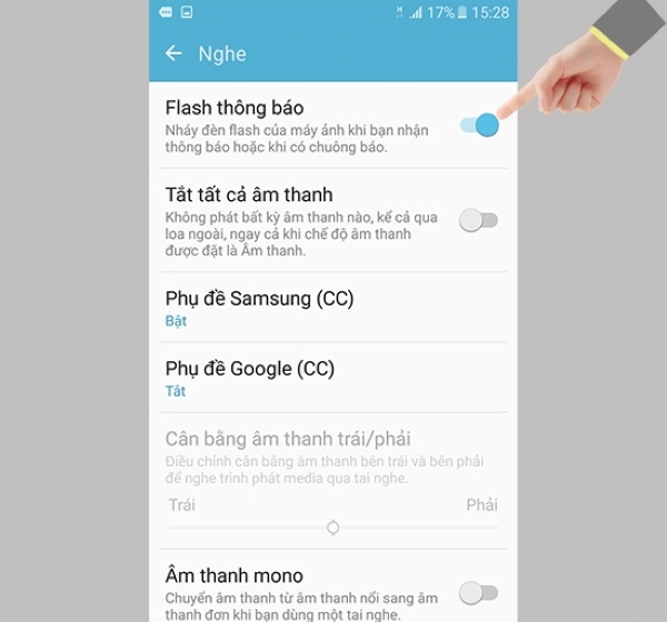cách bật đèn flash khi có cuộc gọi đến samsung