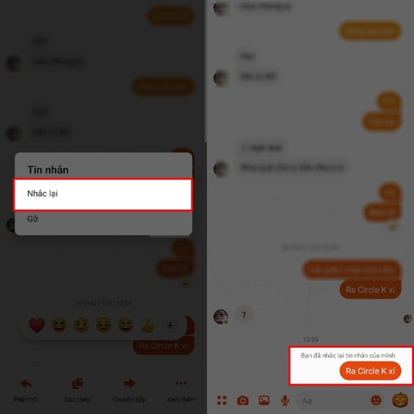 nhắc lại tin nhắn trên messenger