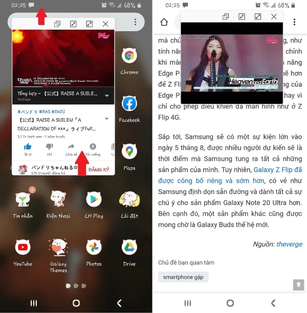 mở cửa sổ pop-up trên samsung a12