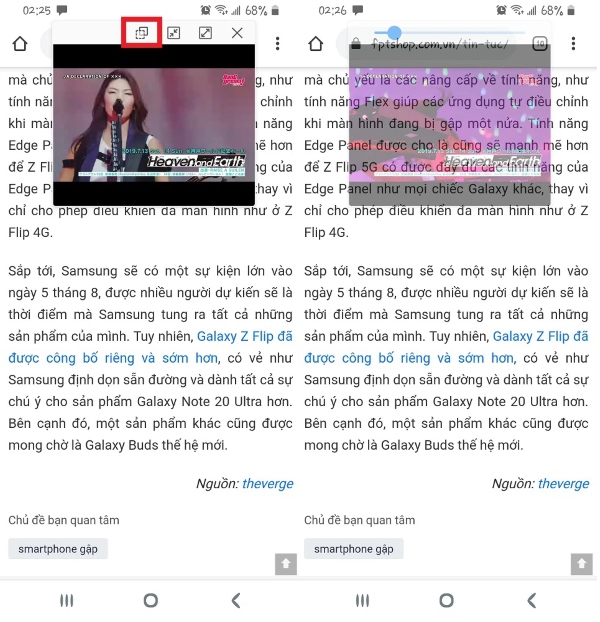 mở cửa sổ pop-up trên samsung a12