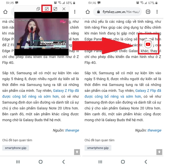 mở cửa sổ pop-up trên samsung a12