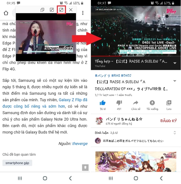 mở cửa sổ pop-up trên samsung a12