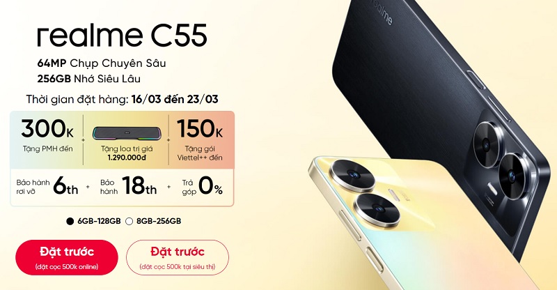 Đặt trước realme C55, nhận ngay loa Bluetooh sành điệu cùng ưu đãi giảm 300.000đ