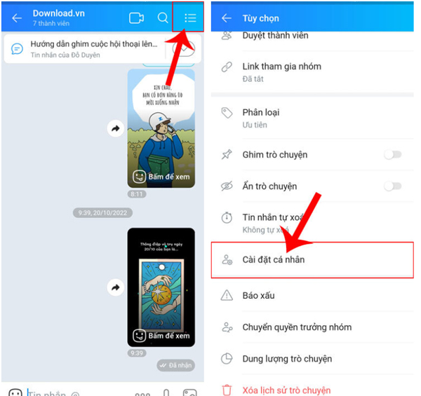 Mở ứng dụng Zalo trên điện thoại và truy cập vào cuộc trò chuyện
