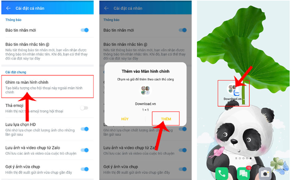 Chọn Ghim ra màn hình chính và chọn Thêm sau đó quay lại màn hình chính điện thoại.