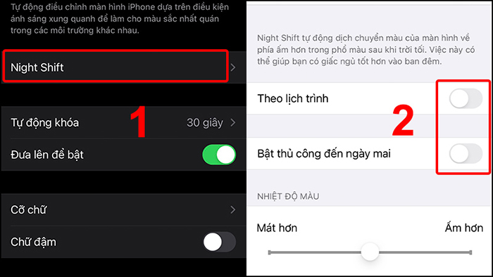 Tắt chế 2 chế độ của Night Shift
