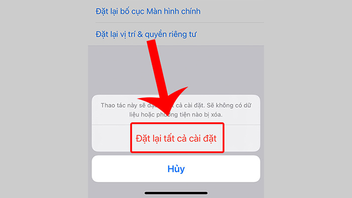 Tiếp tục chọn Đặt lại tất cả cài đặt