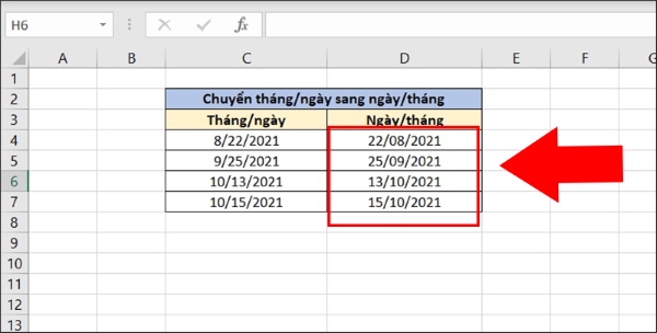 định dạng ngày tháng trong excel