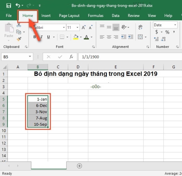 định dạng ngày tháng trong excel