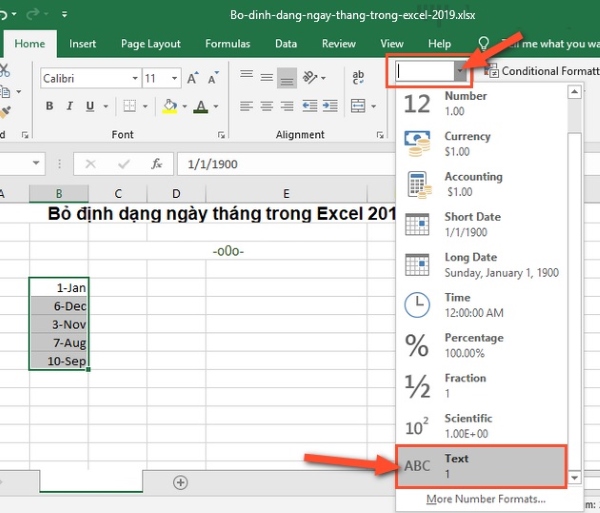 định dạng ngày tháng trong excel