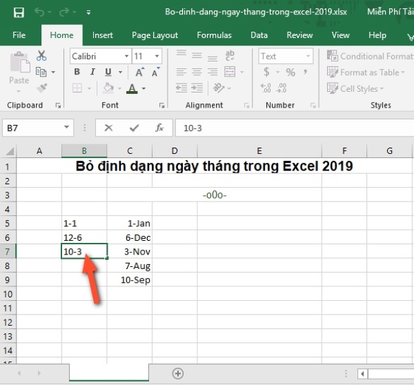 định dạng ngày tháng trong excel