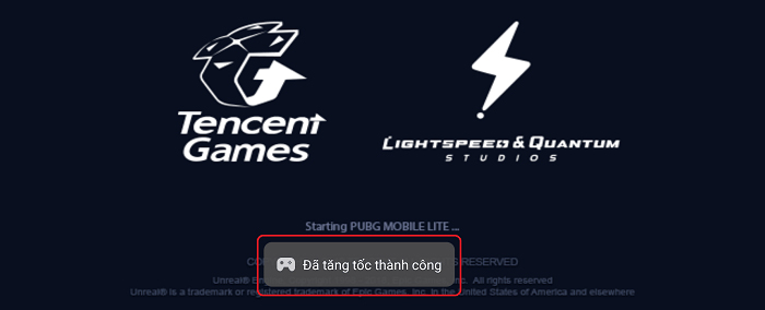 Khi thêm game sẽ hiện thông báo tăng tốc thành công