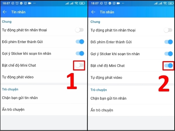 bật mini chat Zalo trên iPhone