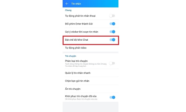 bật mini chat Zalo trên iPhone