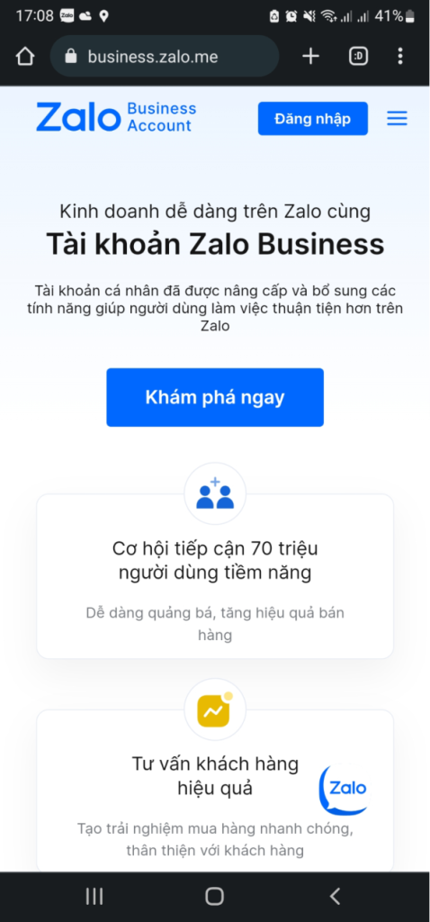 đăng ký Zalo Business