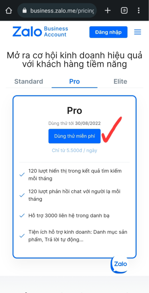 đăng ký Zalo Business