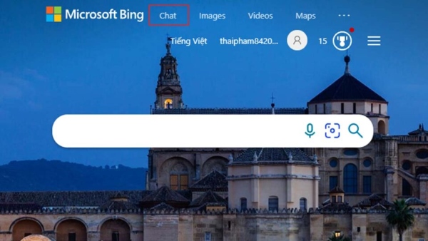Tiếp tục chọn vào mục Chat của Bing AI