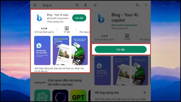 Vào Google Play tìm kiếm Bing AI và tải về máy