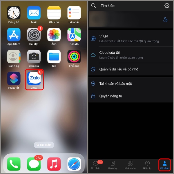 Nhấn chọn mục Cá nhân tại góc dưới màn hình