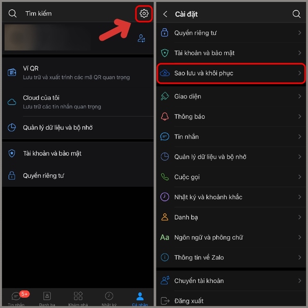 Tìm đến mục Sao lưu và khôi phục