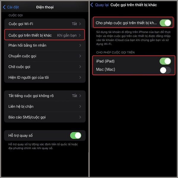 Nhấn chọn vào mục Cuộc gọi trên thiết bị khác