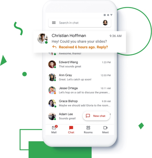 Google Chat giống như một công cụ chat nhóm, hỗ trợ nhắn tin