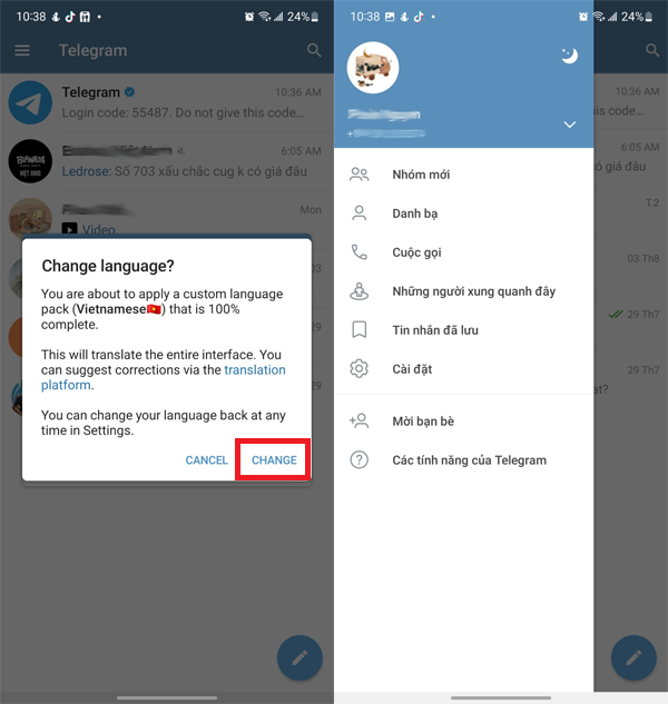 cài tiếng việt cho Telegram trên điện thoại