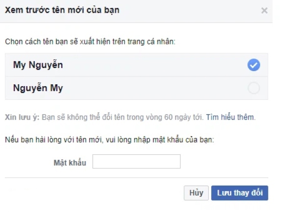 đổi tên Facebook